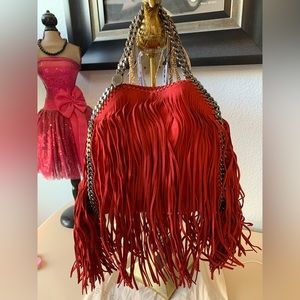 Stella McCartney red Falabella fringe tote brand new